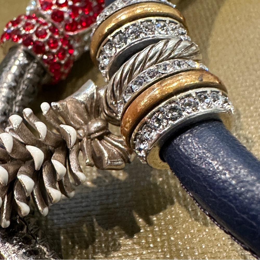Brighton Woodstock Navy Bracelet Pinecone Charm Crystal Ring Set Large 7.75” - Picture 7 of 7